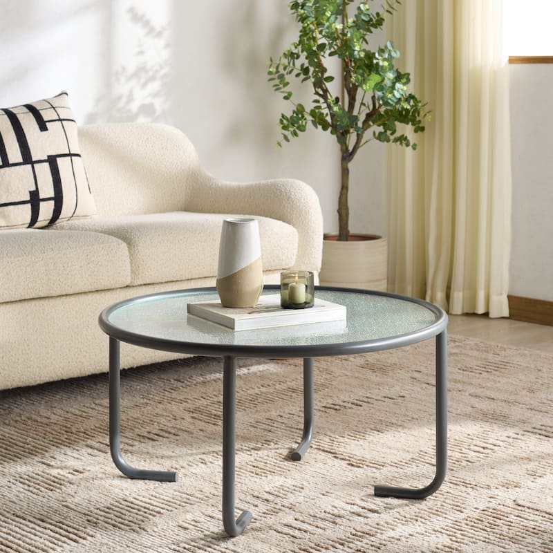 SAFAVIEH COUTURE Zuzana Glass Top Coffee Table - 31"W x 31"D x 31"H - Grey/Clear