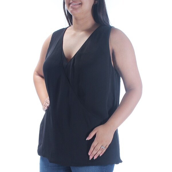 black sleeveless wrap top