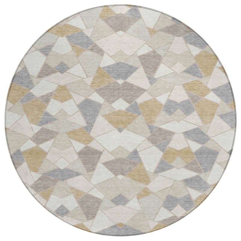 Machine Washable Indoor/ Outdoor Modern Mosaic Chantille Rug