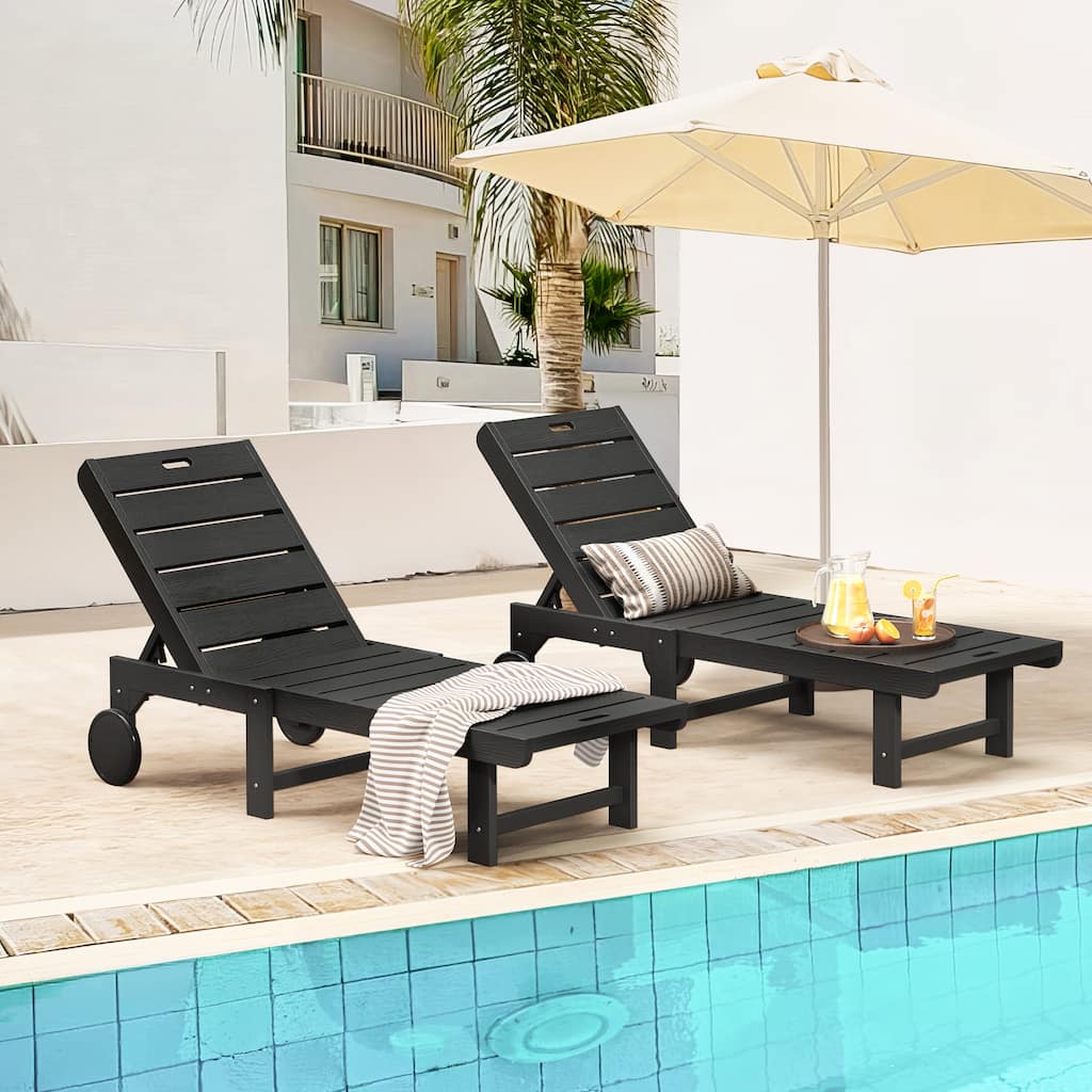 Set of 2 HDPS All Weather Outdoor Chaise Loung Chairs with Adjustable Backrest