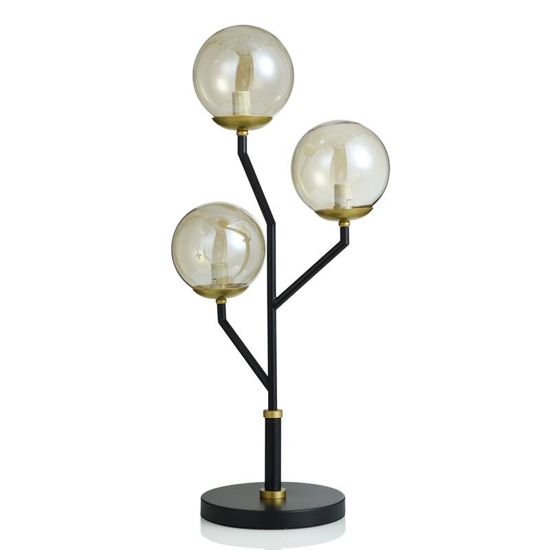 Metropolis - Steel 3 Tiered Table Lamp with Glass Globe Shades - 8.63"D x 8.63"W x 29"H - 8.63"D x 8.63"W x 29"H - 8.63"D x 8.63"W x 29"H - Black Steel, Smokey, Clear, Amber