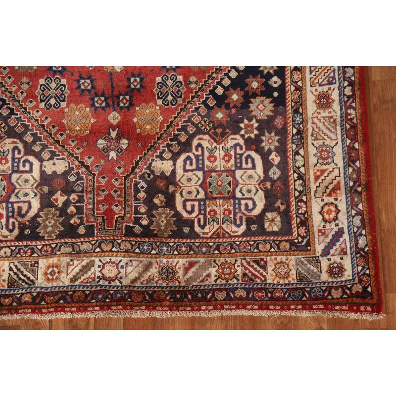 Vegetable Dye Shiraz Kashkoli Persian Vintage Rug Handmade Wool Carpet - 5'2"x 7'9"