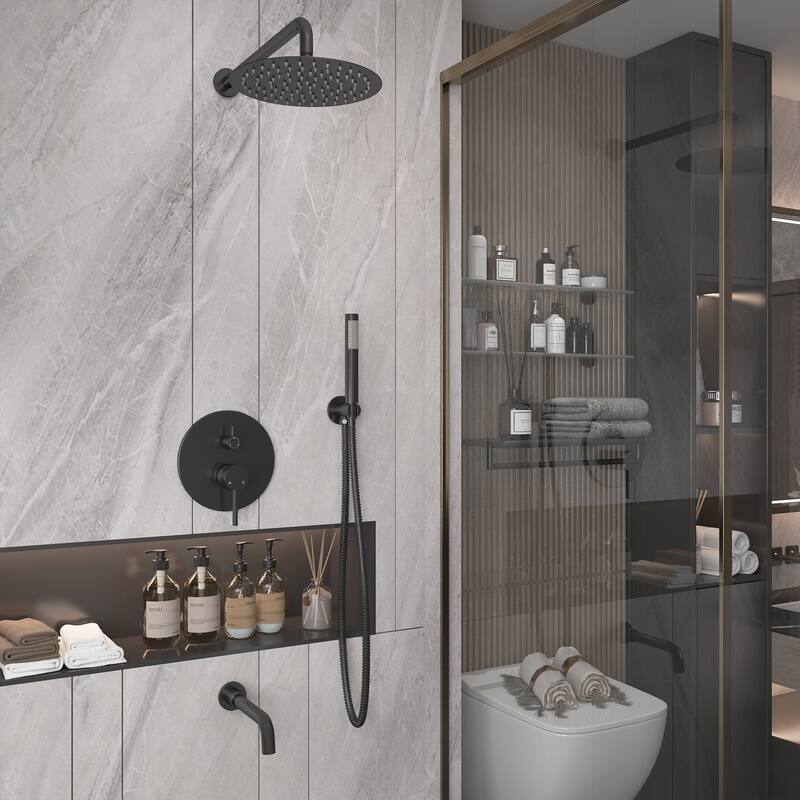 10-Inch Three-function Wall-mounted Round Shower Set - Matte Black