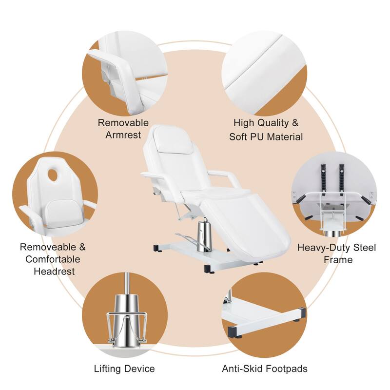 73" Adjustable Beauty Salon Spa Massage Bed Tattoo Chair 360 Degree Swivel White