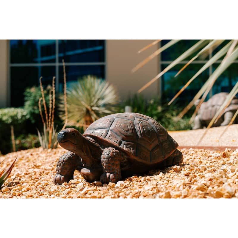 XBrand Brown and Black Concrete/MgO Walking Turtle Statue, Indoor or Outdoor Décor, Garden Décor, Turtle Statuary