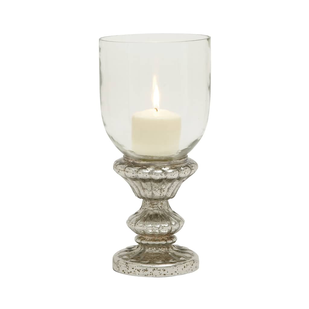 Glass Handmade Turned Style Pillar Hurricane Lamp with Faux Mercury Glass Finish - Silver - Roche River Decor - 7"W x 7"L x 14"H