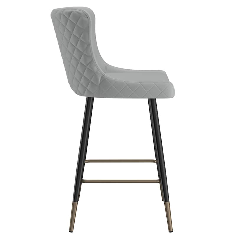 Contemporary Faux Leather and Metal 26" Counter Stool, Set of 2 - N/A
