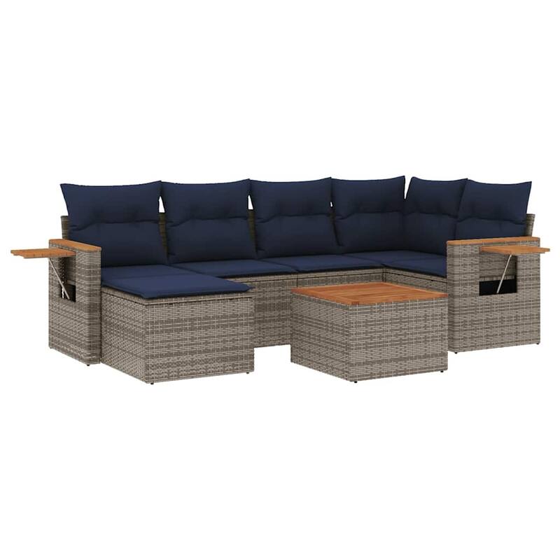 vidaXL 7 Piece Patio Sofa Set with Cushions Grey Poly Rattan (US only) - 101.2x33.5x57.9
