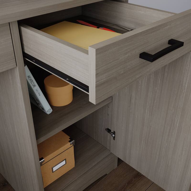 Brown Computer Desk with Flip-Down Keyboard Tray and CPU Storage for Home Office