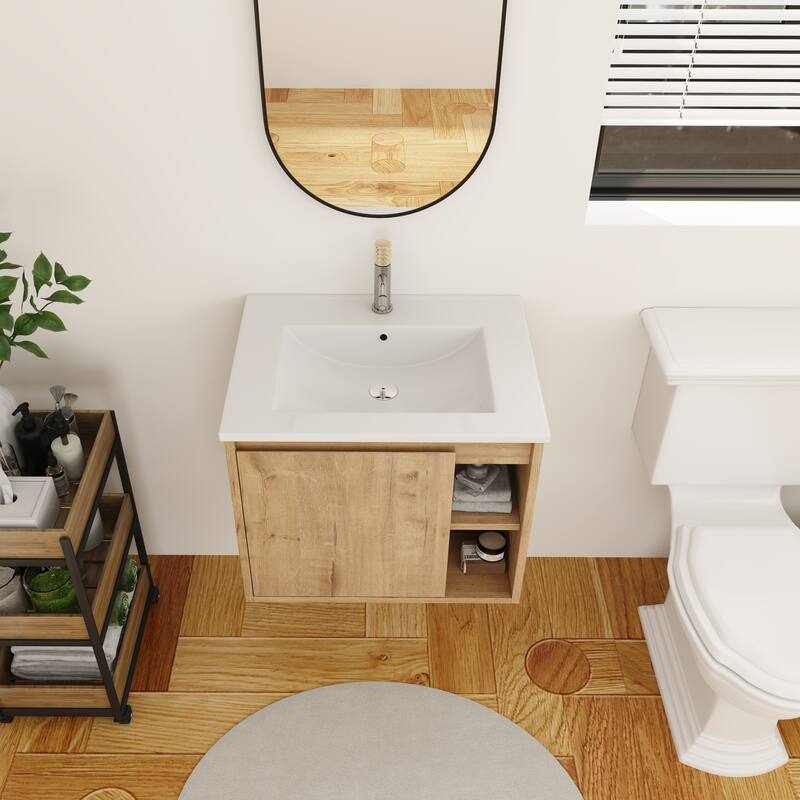 BNK 20"/24"/30" Single Sink Bathroom Vanity with Soft Close Door or Right Side Shelves, Modern Floating Vanity