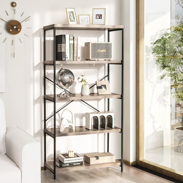 5 Tier Bookcase Industrial Wood Bookshelf Accent Display Rack - Bed ...