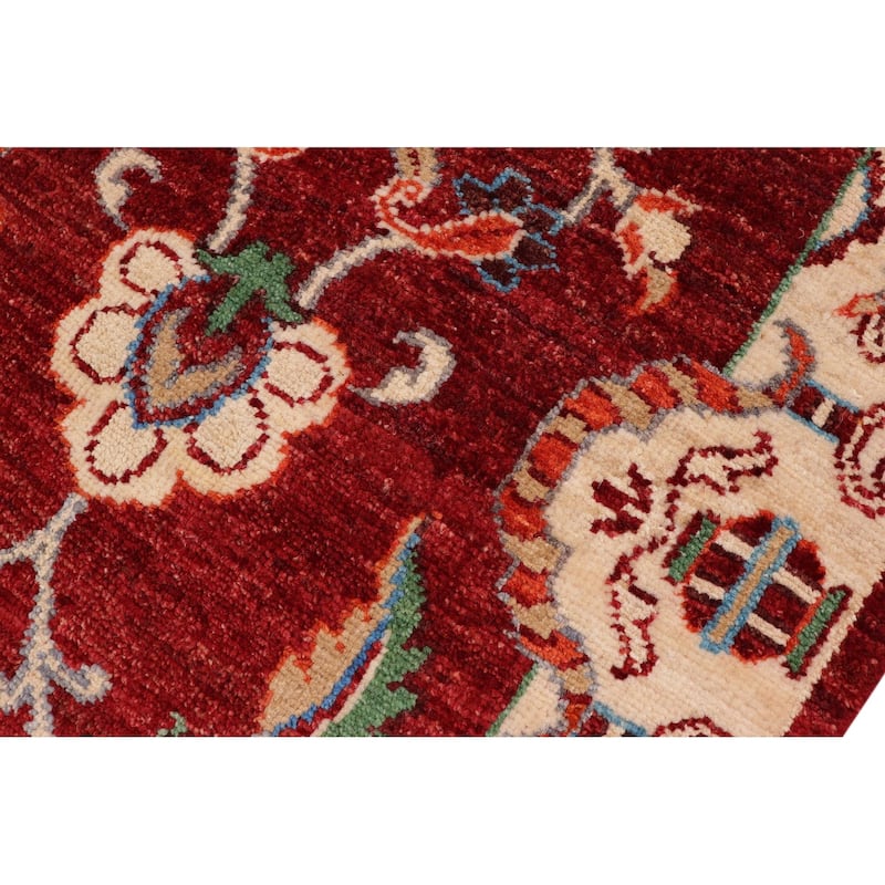 Boho Chic Ziegler Laney Red Beige Hand-Knotted Wool Runner - 1'11'' x 5'0''