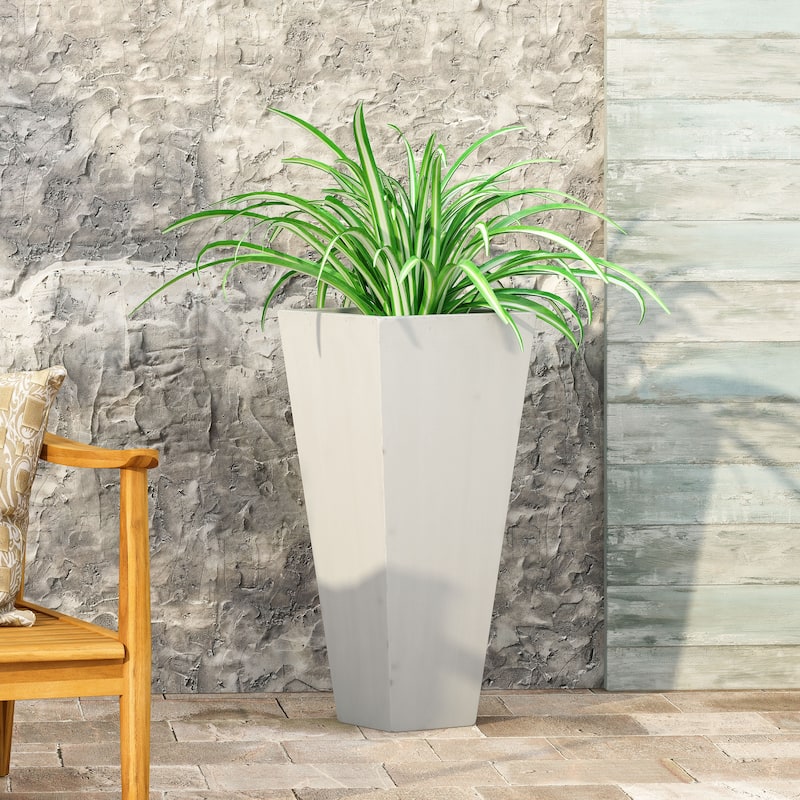 13" x 28.5" Outdoor Modern MGO Cast Stone Planter, White