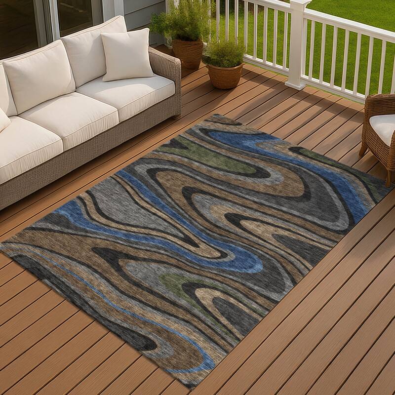 Machine Washable Indoor/ Outdoor Abstract Busey Chantille Rug