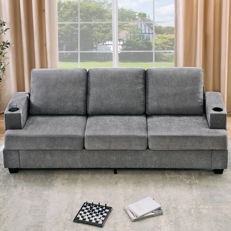 89" 3-Seater Sofa, Deep Seat Sofa, Modern Comfy Couches for Living Room with Cup Holders and Side Storage Pockets
