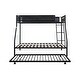 preview thumbnail 3 of 7, Black Twin over Full Metal Bunk Bed with Trundle, Noise-Free Wood Slats, Textilene Guardrail