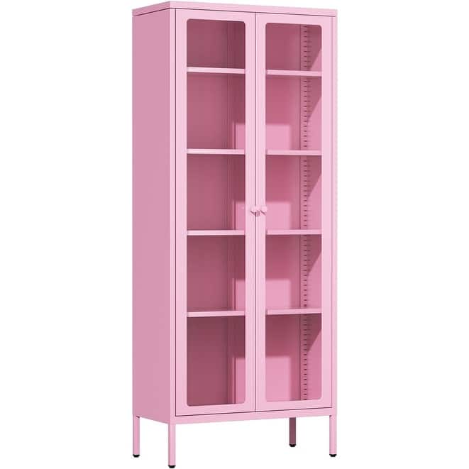67'' Pantry Storage Cabinet Glass Display Sideboard Buffet Cabinet Curio Bookcase with Glass Doors and 4 Adjustable Shelves