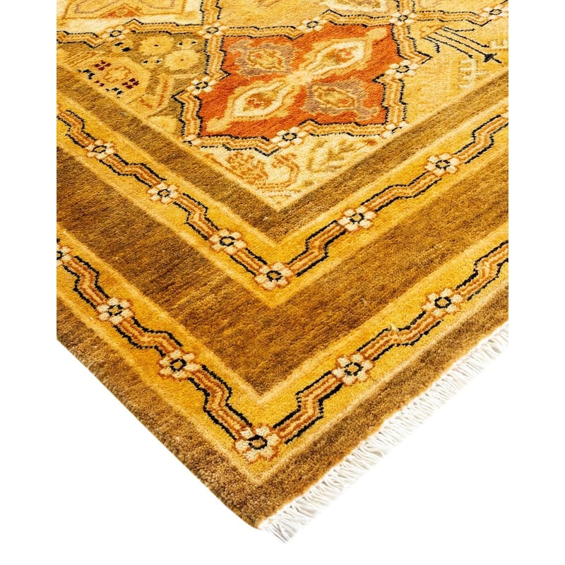Overton Hand Knotted Wool Vintage Inspired Traditional Ottoman Gold Area Rug - 4' 3" x 6' 2"