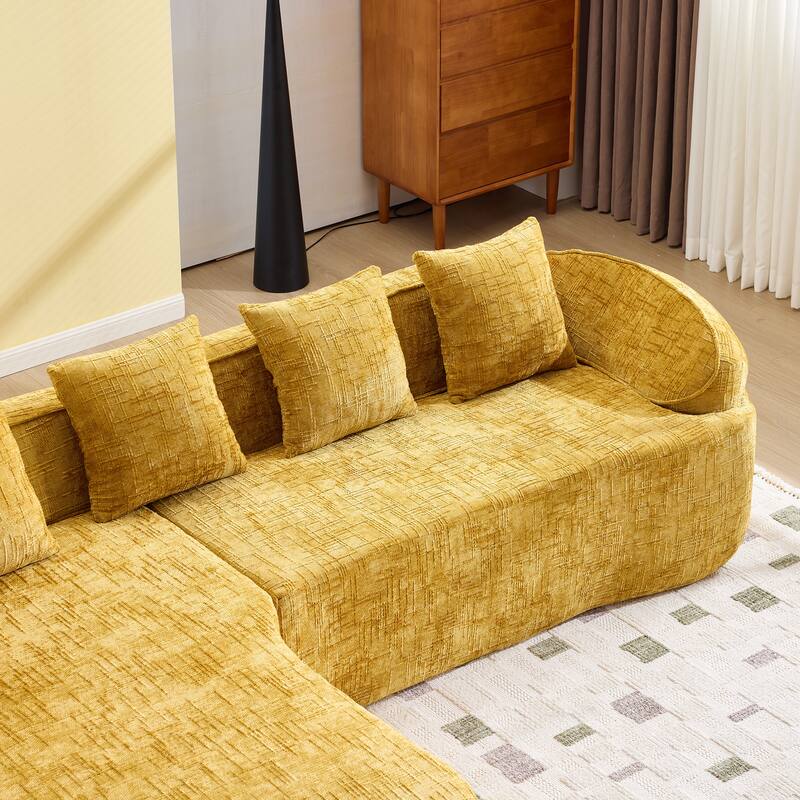 L-Shaped Sectional Sofa with Chaise Lounge, Chenille Upholstered 4 Seater Sofa, Compressed Sofa with Throw Pillows