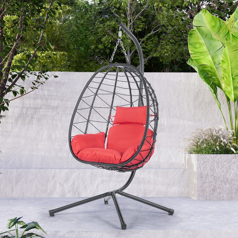 Wicker Hanging Egg Chair with Stand for Home Balcony - 77