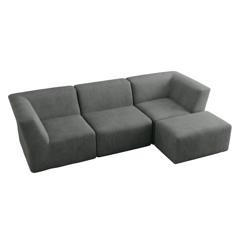 106" W Corduroy Fully Sponge Molded Modular Sectional Sofa