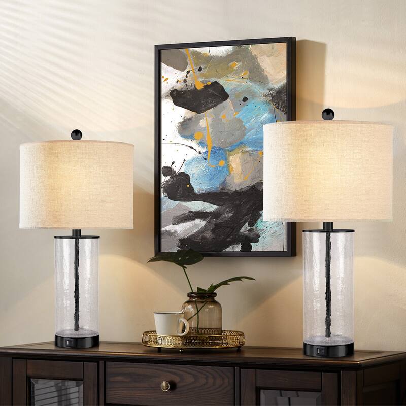 Maxax 26" Modern Blasted Glass Table Lamps Set