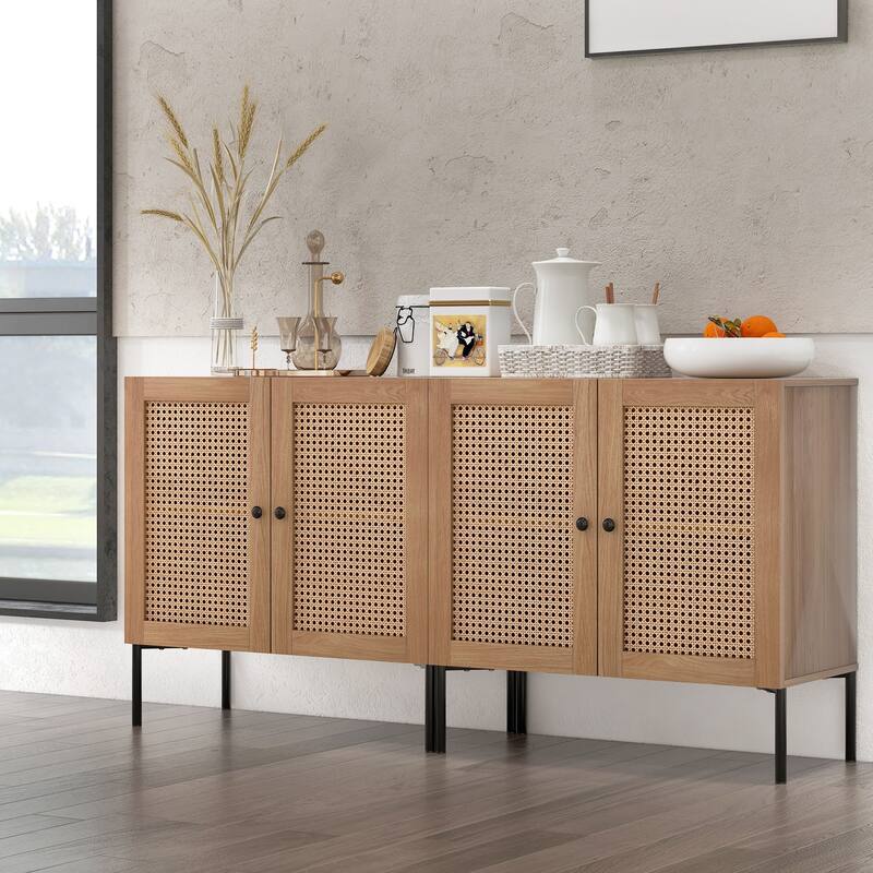 Costway Set of 2 Rattan Buffet Sideboard Wine Cabinet Cupboard - See Details
