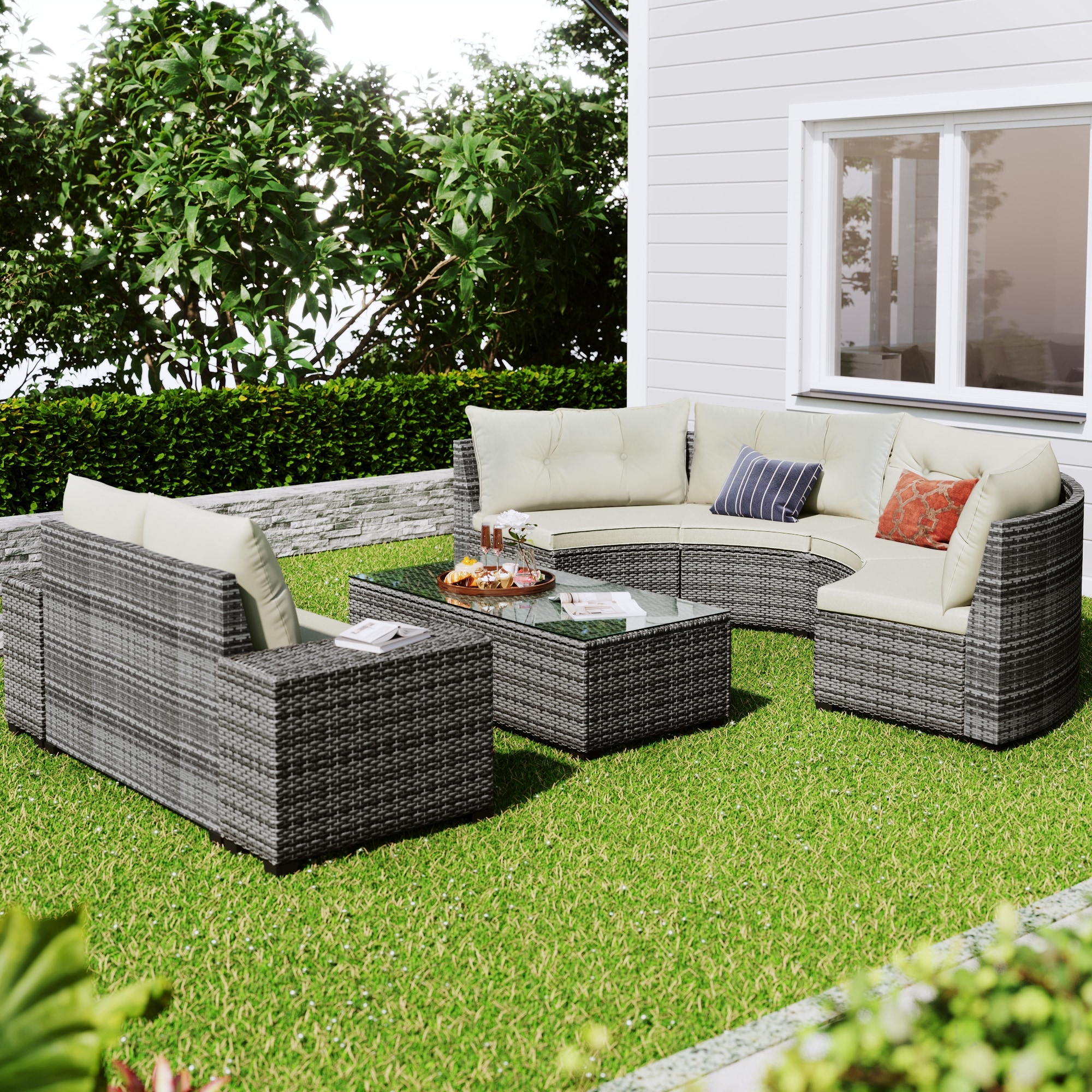 8 pieces Outdoor Wicker Round Sofa Set