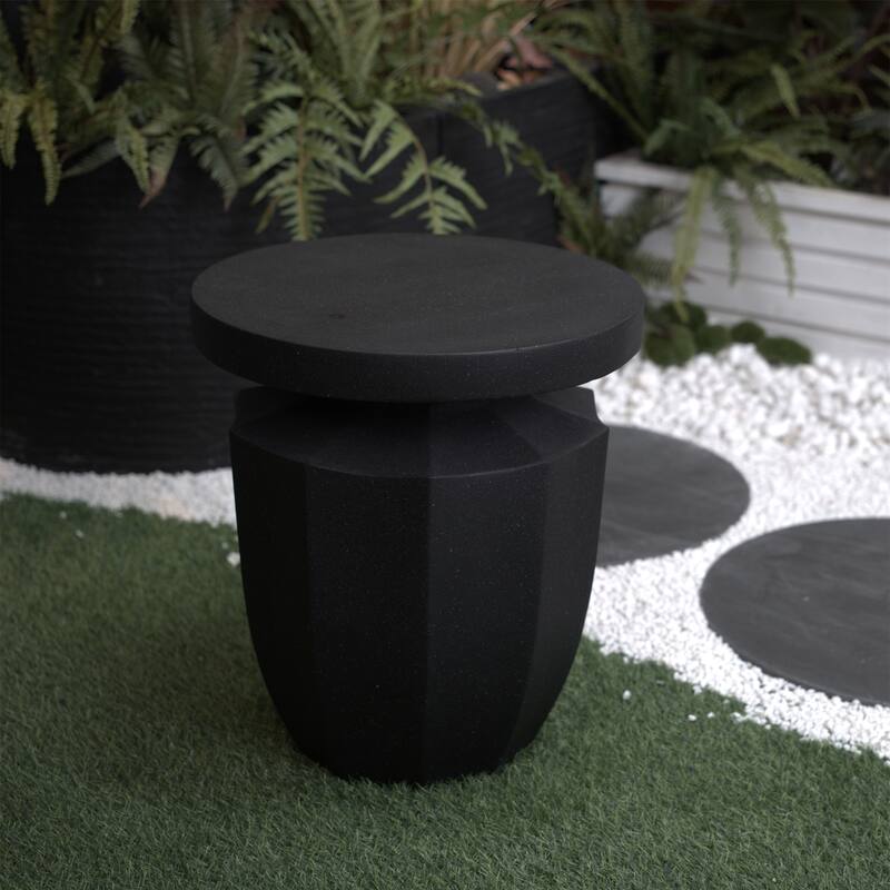 Decorative Garden End Table, 20.3" H Modern Heavy Duty Patio Sturdy Faux Terrazzo