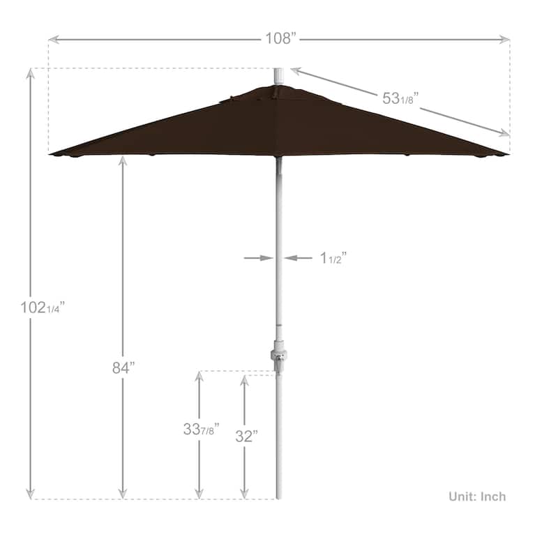 California Umbrella 9' Rd.Crank Lift, Collar Tilt, Aluminum Pole, Fiberglass Rib Patio Umbrella, White Finish, Sunbrella Fabric