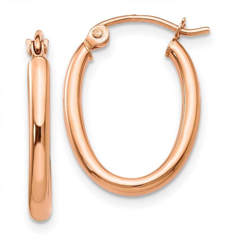 Curata 10k Rose Gold 2mm Polished Oval Hoop Earrings - 21mm 26mm 33mm