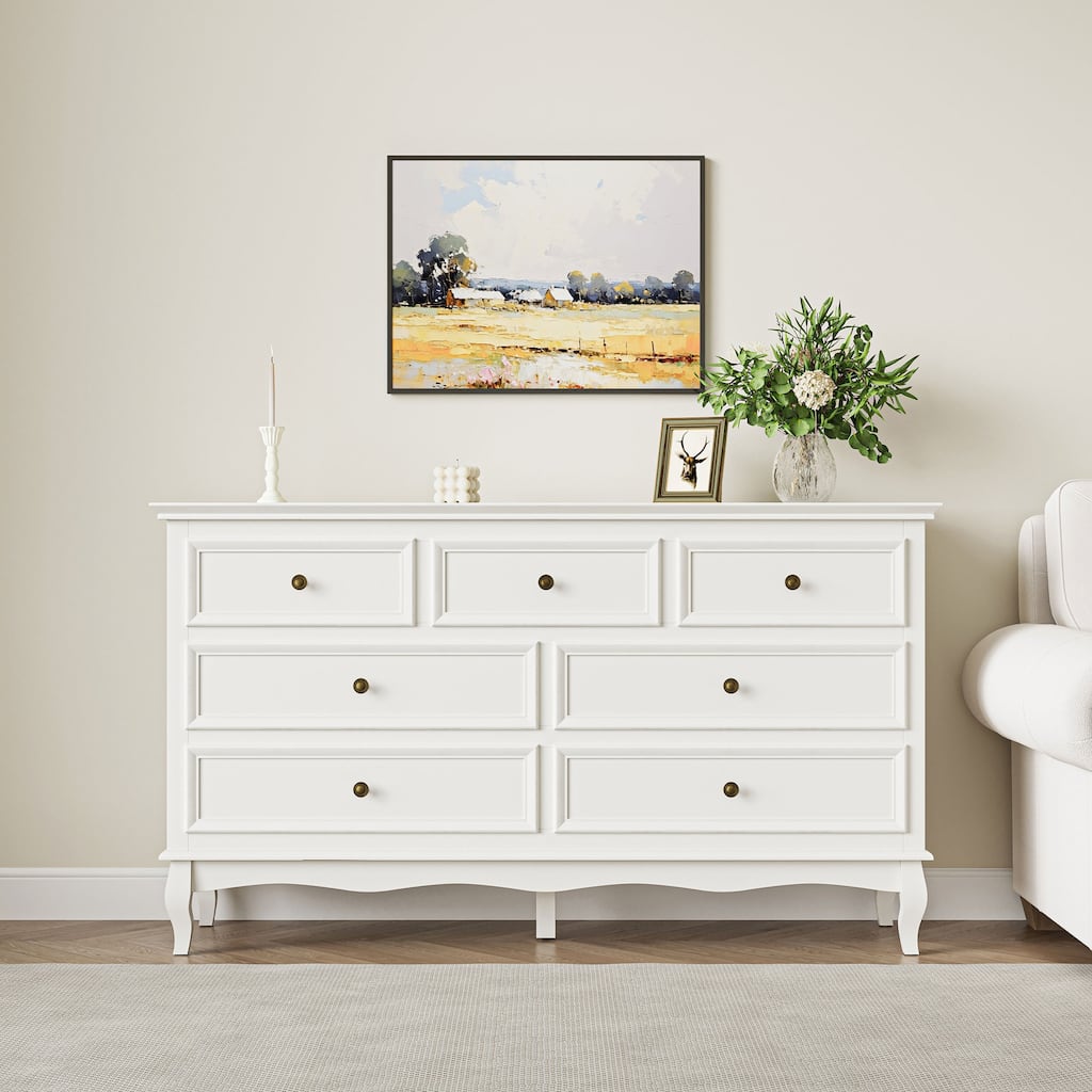 7 - Drawer Dresser with Solid Wood Legs and Painted Finish