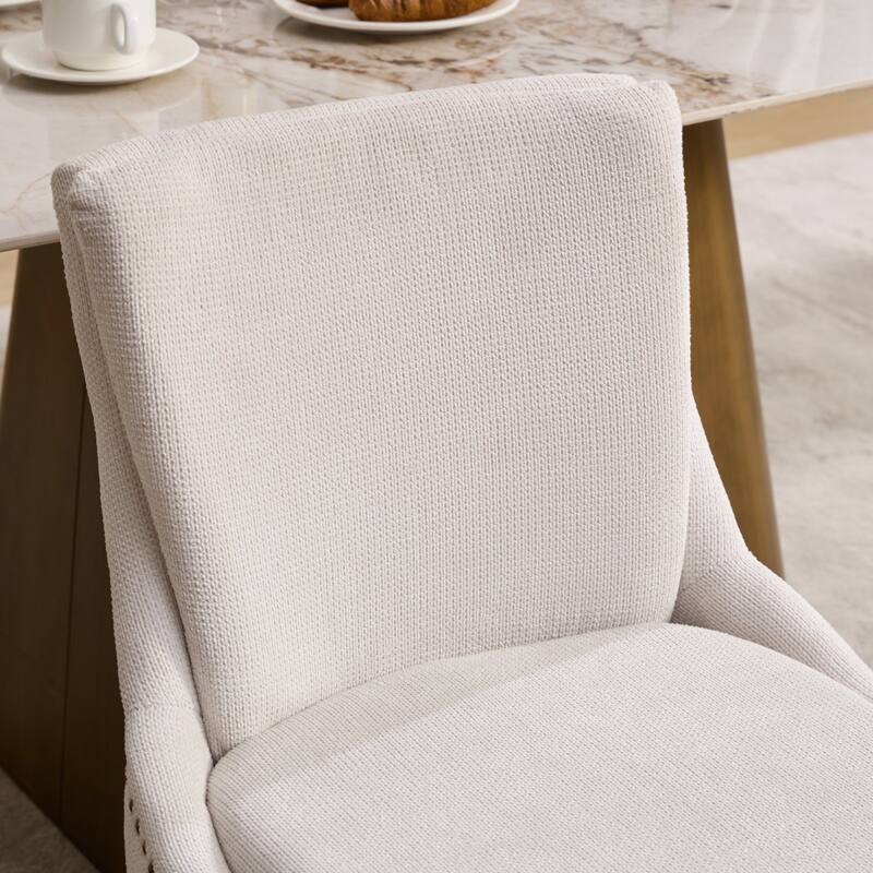 GDF Studio - Modern Chenille Upholstered Dining Chairs with Double-Layer Cushion & Curved Wood Legs, Set of 2