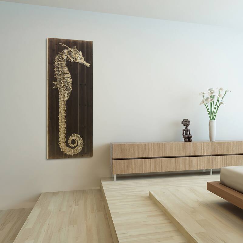 "Seahorse A" Arte de Legno Digital Print on Solid Wood Wall Art