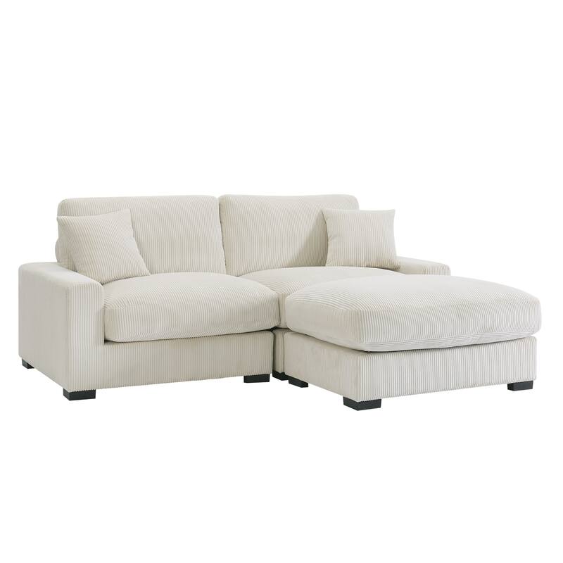 4 Seater Cream Corduroy Modular Sofa with 2 Ottomans and 2 Pillows