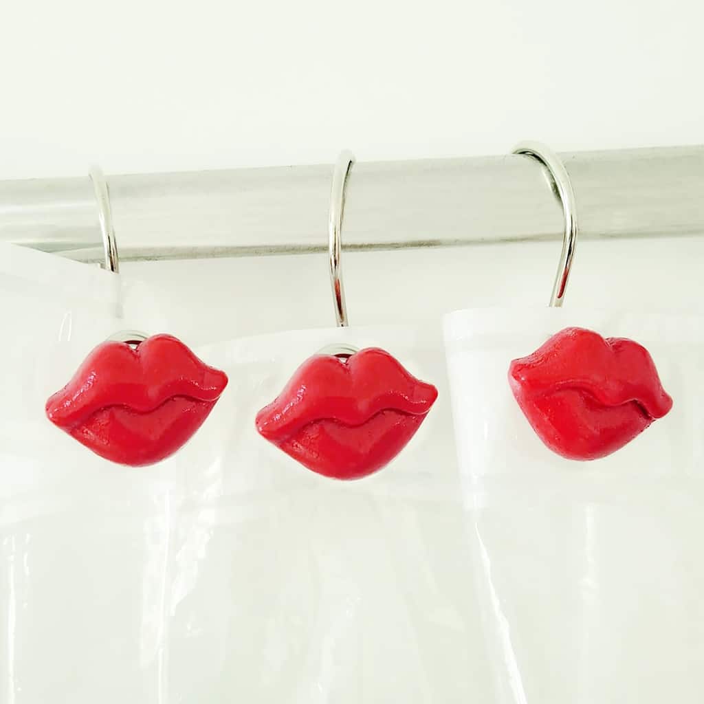 12 Piece Set - 12pcs Red Lips Shower Curtain Hooks Rings Rustproof