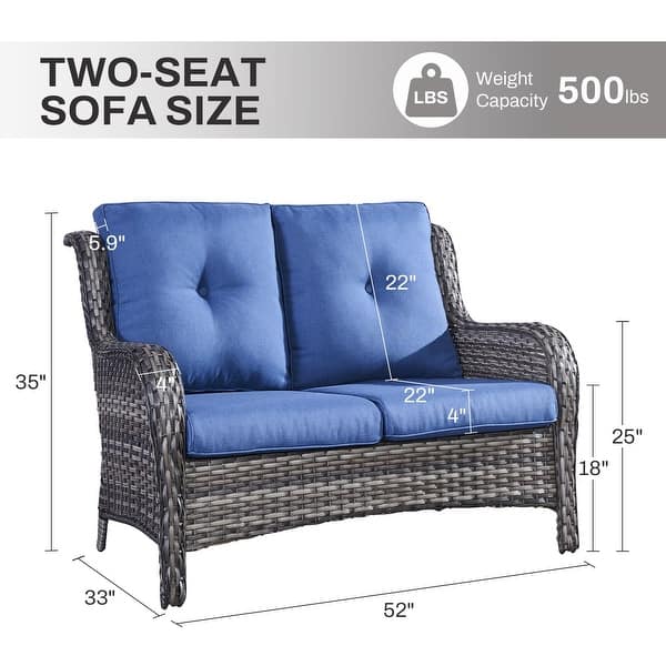 dimension image slide 4 of 10, Gymojoy Outdoor High-back Wicker Loveseat Sofa For Home Garden