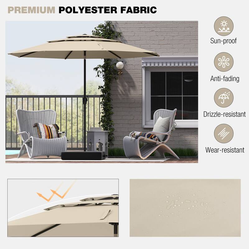 10 Ft Patio Umbrella with Crank and Tilt Vented Polyester Canopy for Backyard and Pool Shade