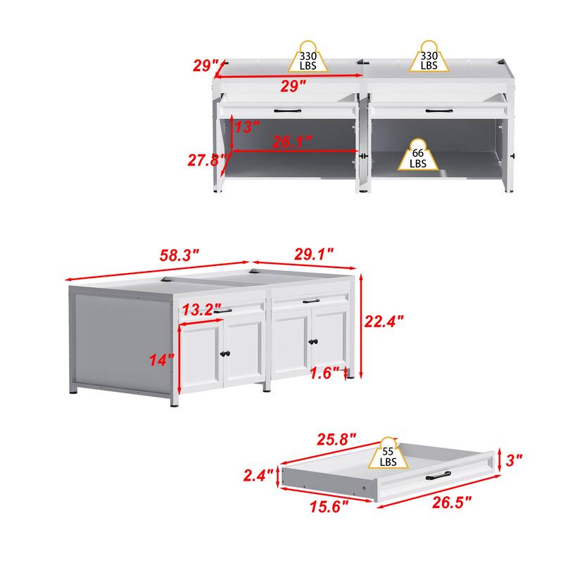 Versatile White Washer Cabinet & Bathroom Cabinet：Spacious Countertop and Storage