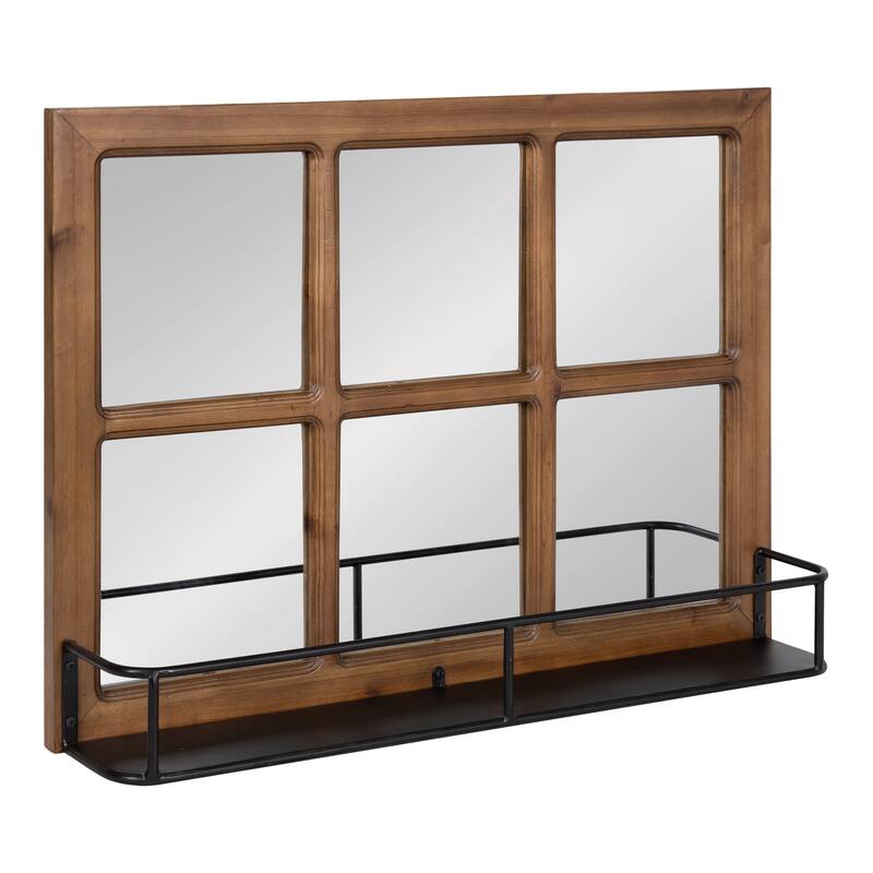 Kate and Laurel Jackson Distressed Wood Windowpane Mirror w/MetalShelf