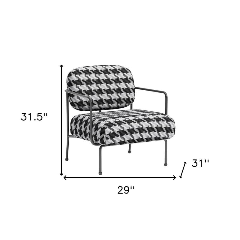 HomeRoots 29" Black And White And Black Upholstered Houndstooth Arm Chair - 29' X '31.5' X '31