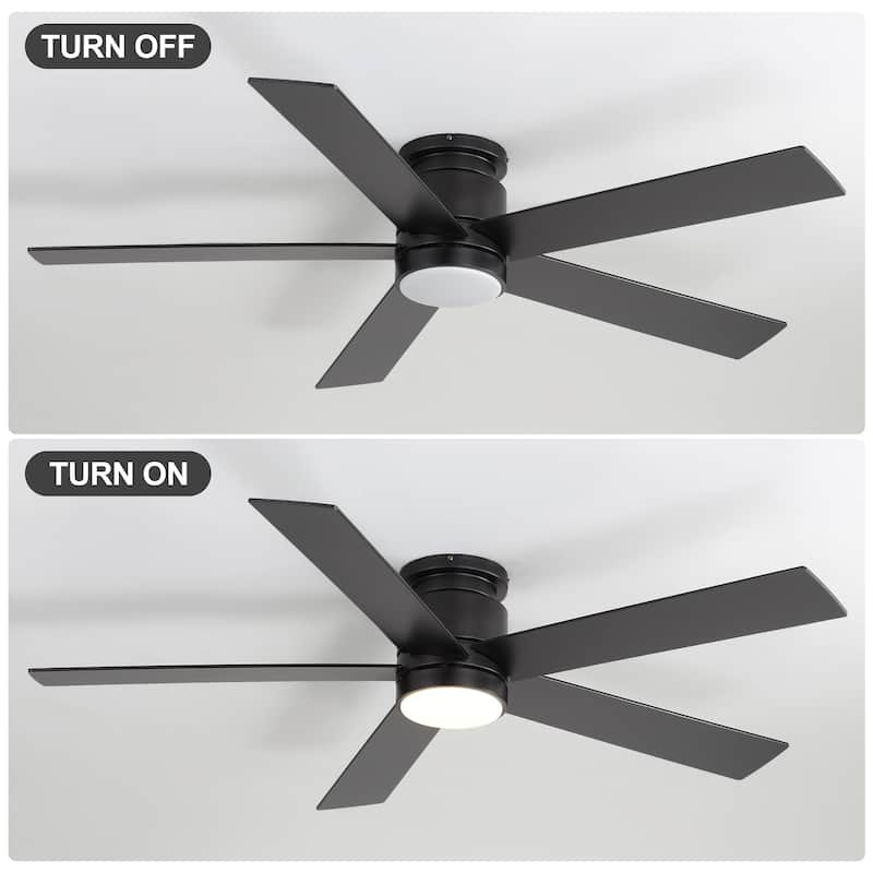42"/52" Modern Black Flush Mount Ceiling Fan with LED Light and Remote