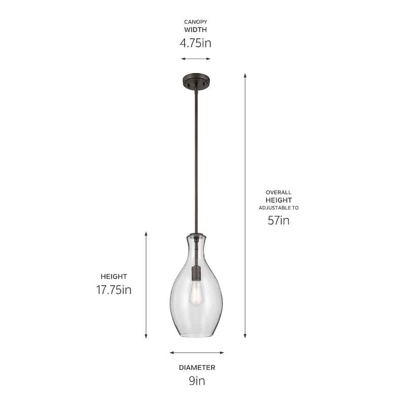Kichler Lighting Everly 1-Light Bell Pendant Light with Seeded Glass