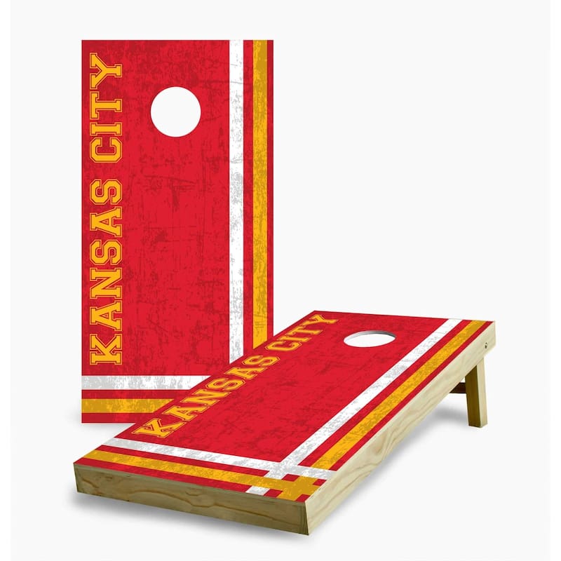 Kansas City Chiefs Multi Stripe Cornhole Game (Choose Wraps or Boards) - 2x4 Boards (24" x 48") - Include Edge Lights
