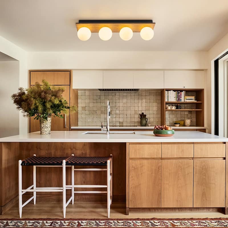 Italy Vintage Wood Glass Globe Linear Wall Ceiling Light - Frosted White Glass