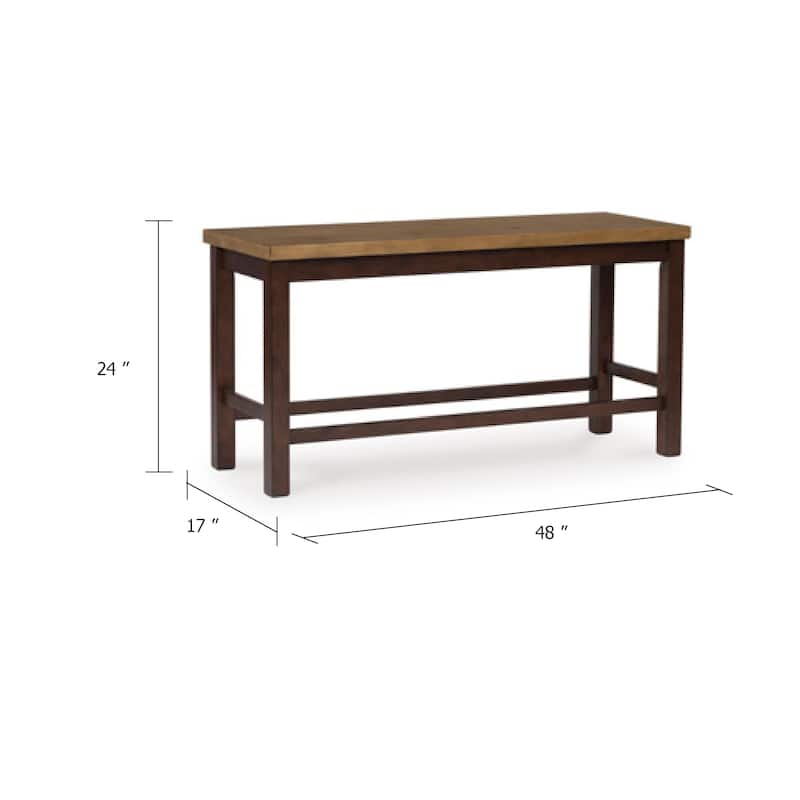 Rex Counter Height Bench, 48 Inch Light Brown Plank Seat, Dark Brown