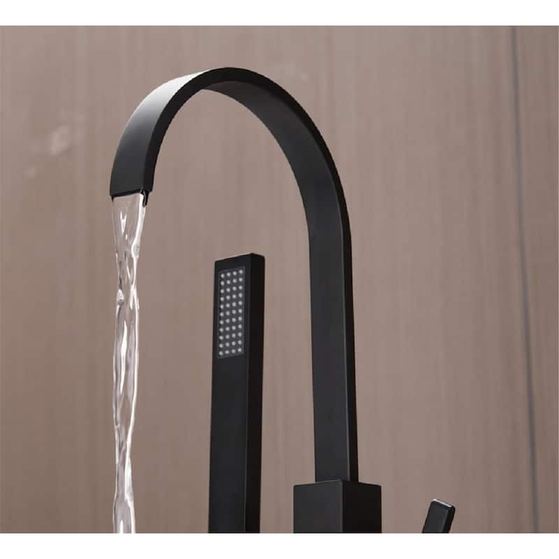 Single Handle Floor Mounted Freestanding Tub Faucet - Black