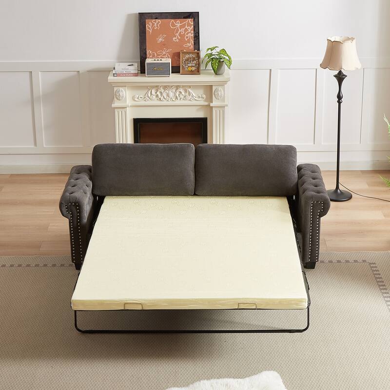 FX 83.8" Convertible Sleeper Sofa Bed, 2-in-1 Pullout Sofa Bed, Polyester Sleeper Sofa Bed with Folding Mattress