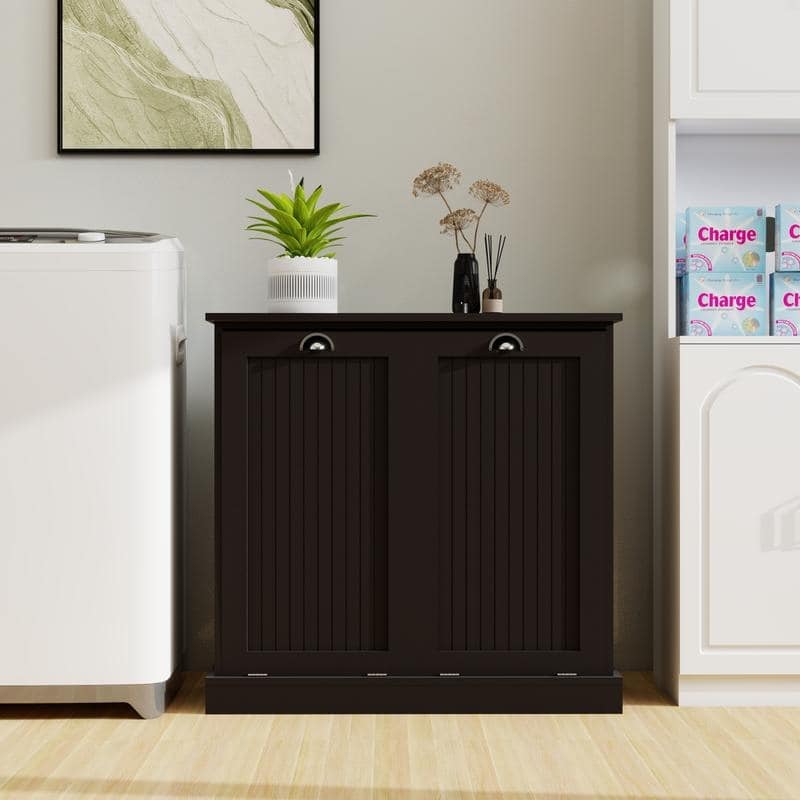Two-Compartment Tilt-Out Laundry Sorter Cabinet - Black
