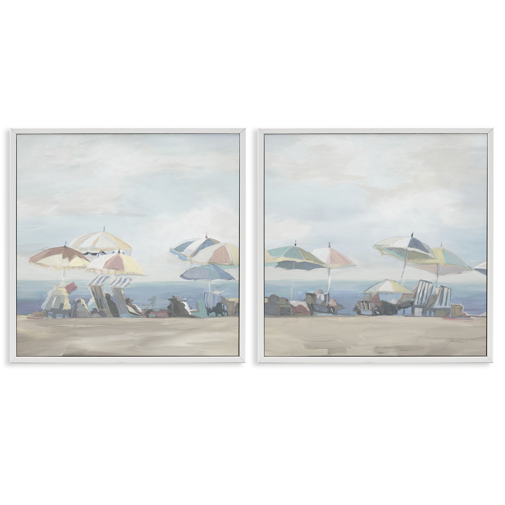 Stupell Pale Beach Day Umbrellas Framed Giclee Art Design By Liz Jardine (Set of 2)